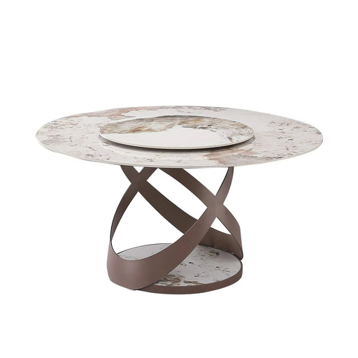 59.05'Modern Sintered stone dining table with 31.5' round turntable and metal exquisite pedestal Default -DTYStore