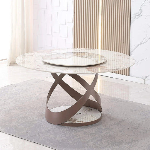 59.05'Modern Sintered stone dining table with 31.5' round turntable and metal exquisite pedestal Default -DTYStore