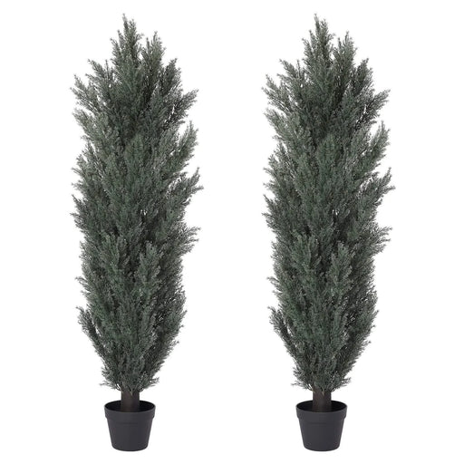 5FT Detachable Artificial Green Cypress Tree Realistic Tall Faux Plant for Indoor and Outdoor Decoration 2pcs/set Default -DTYStore