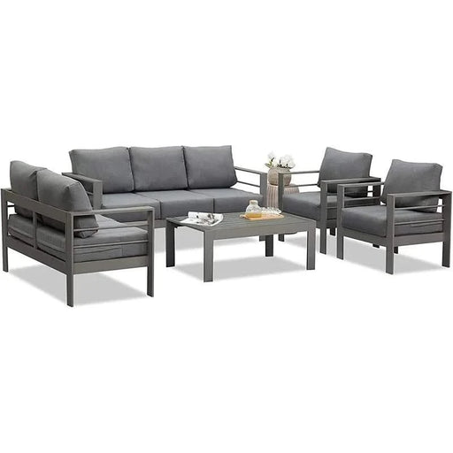 5 Pieces Outdoor All-Weather Conversation Set, Sectional Sofa, Aluminum Couch - Dark Gray Cushions Default -DTYStore