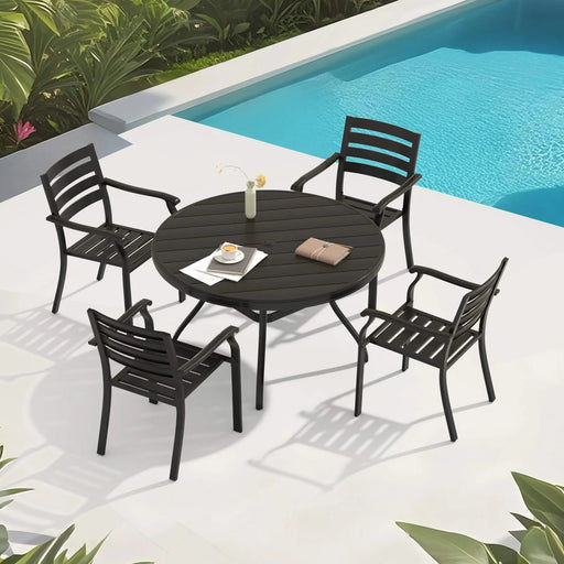 5 Pieces Outdoor Patio Dining Set, 4 Stackable Metal Dining Chairs and 40.6' Round Metal Dining Table, Outdoor Table and Chairs for Lawn Garden Backyard Deck Default -DTYStore