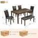 6-Piece Dining Table Set with Bench and Chairs, Wooden dining table set for 6 people, Farmhouse Rustic Style 6 Person Dining Table Set for Dining Room, Kitchen, Dark Walnut Default -DTYStore