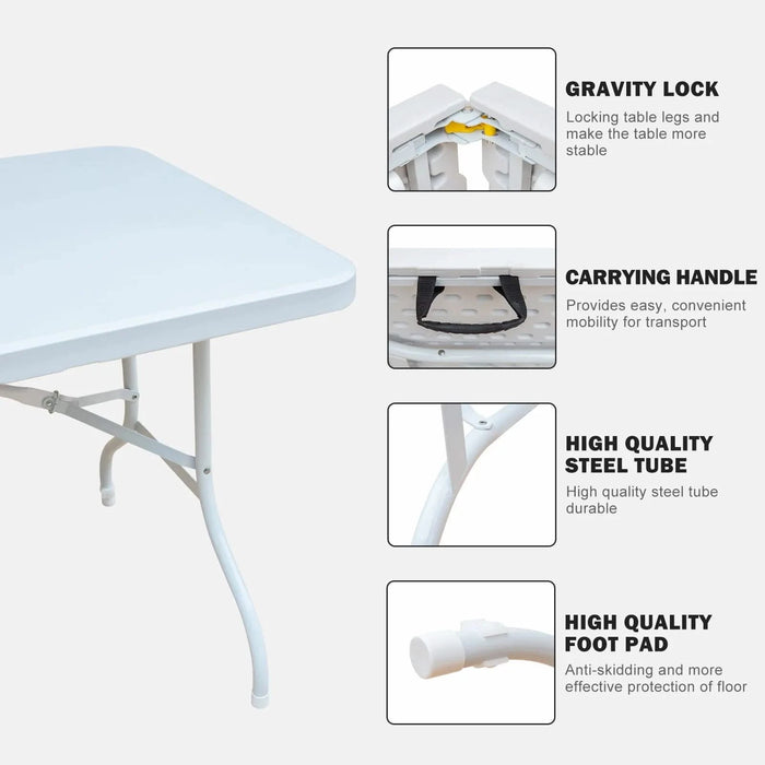 6ft Folding Table, Portable Plastic Table for Camping, Picnics, Parties, High Load Bearing Foldable Table White Default -DTYStore