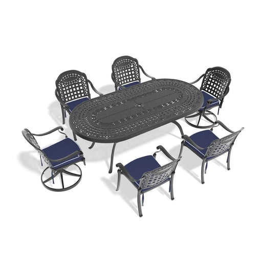 7-Piece All-Weather Cast Aluminum Dining Set, Include 2 Swivel Chairs,4 Dining Chairs and Oval Table With Black Frame Default -DTYStore