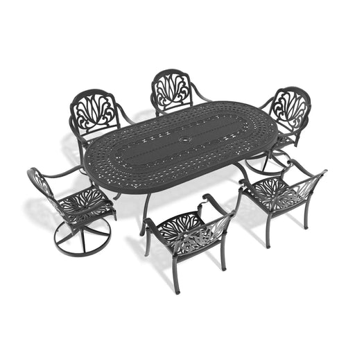 7-Piece All-Weather Cast Aluminum Dining Set, Include 2 Swivel Chairs,4 Dining Chairs and Oval Table With Black Frame Default -DTYStore