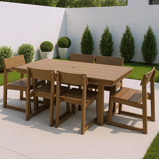 7-Piece HDPE Outdoor Dining Set for 6 – Weather-Resistant Patio Table with Umbrella Hole and 6 Armless Chairs, Durable Garden Furniture for Backyard, Lawn, Deck, or Poolside (Antique Dark Oak) Default -DTYStore