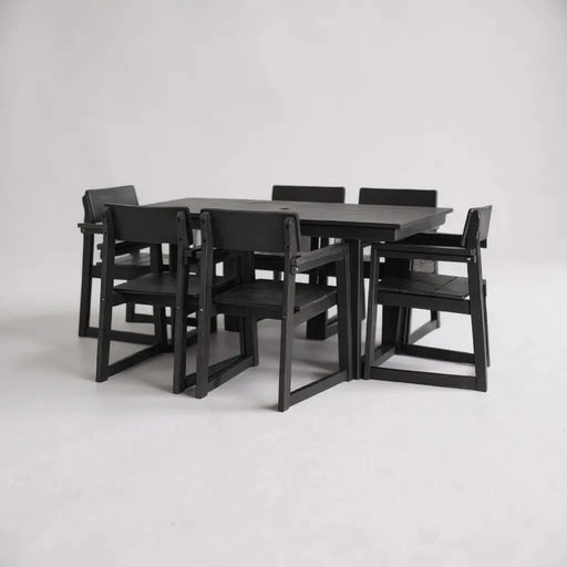 7-Piece HDPE Outdoor Dining Set for 6 – Weather-Resistant Patio Table with Umbrella Hole and 6 Armrest Chairs, Durable Garden Furniture for Backyard, Lawn, Deck, or Poolside (Black) Default -DTYStore