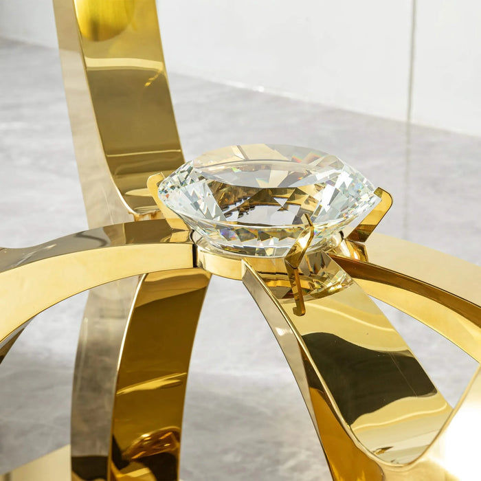 70.08 in. Tempered Clear Glass Rectangular Dining Table with Gold Stainless Steel Base, 0.47 in. Thickness Default -DTYStore