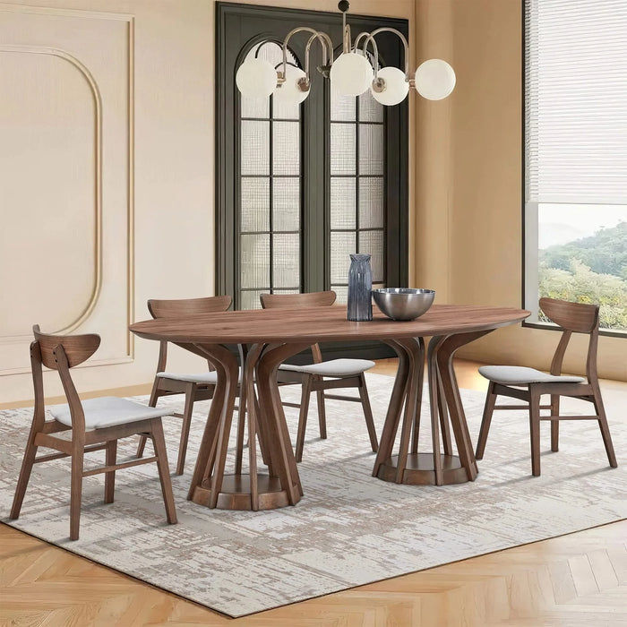 78.74 Inch Modern Dining Table Ellipse Wooden Table for Living Room,Oval MDF Table with Sturdy Pedestal for Restaurant,Walnut Default -DTYStore