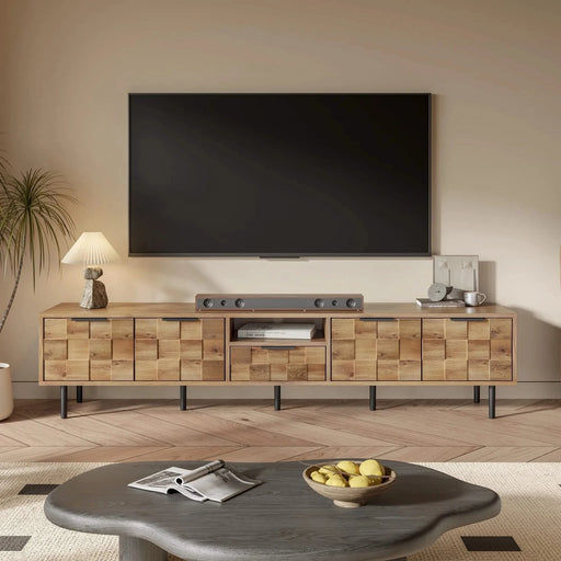 78' TV Stand for 85 75 65 Inch TV, TV Consoles for Living Room, Entertainment Center Wood TV Media with Storage Default -DTYStore