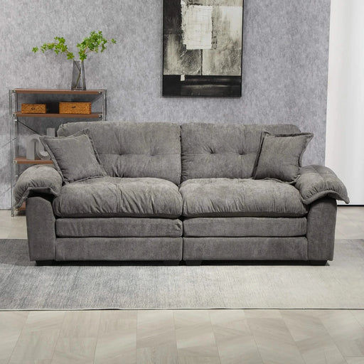 84' Chenille Sofa Small Sofa Loveseat Deep Seat Sofa Couch with 2 Throw Pillows & Memory Foam for Living Room Apartment Office Lounge-Grey Default -DTYStore