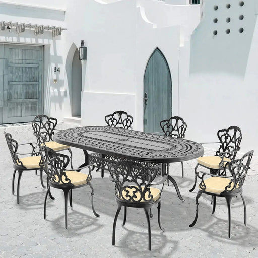 9-Piece Set Of Cast Aluminum Patio Furniture With Beige Cushions Default -DTYStore