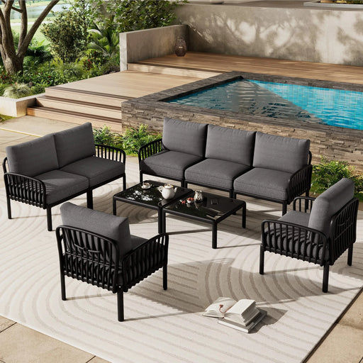 9 Piece Patio Conversation Sets, Modern Outdoor Patio Sectional Furniture Set with Two Square Coffee Table, Waterproof Thick Cushion Deep Seating for Porch, Balcony, Black & Dark Gray Default -DTYStore