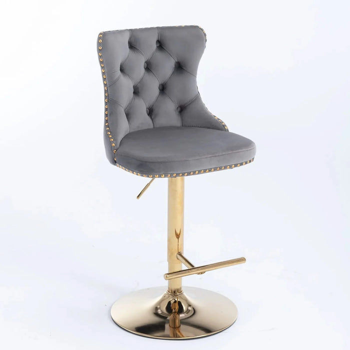 A&A Furniture,Golden Swivel Velvet Barstools Adjusatble Seat Height from 25-33 Inch, Modern Upholstered Bar Stools with Backs Comfortable Tufted for Home Pub and Kitchen Island（Gray,Set of 2） Default -DTYStore