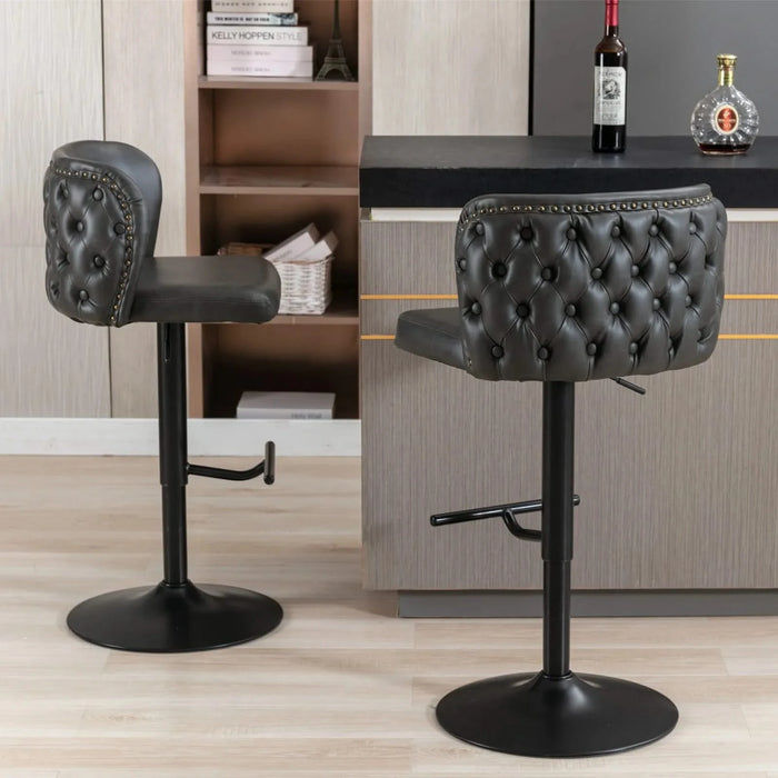 A&A Furniture,Swivel Barstools Adjusatble Seat Height, Modern PU Upholstered Bar Stools with the whole Back Tufted, for Home Pub and Kitchen Island（Dark Gray, Set of 2） Default -DTYStore