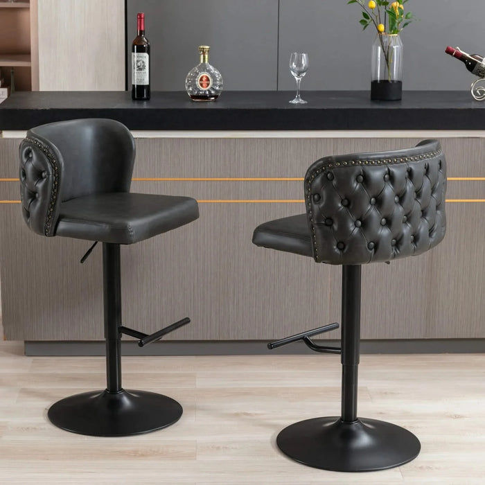 A&A Furniture,Swivel Barstools Adjusatble Seat Height, Modern PU Upholstered Bar Stools with the whole Back Tufted, for Home Pub and Kitchen Island（Dark Gray, Set of 2） Default -DTYStore
