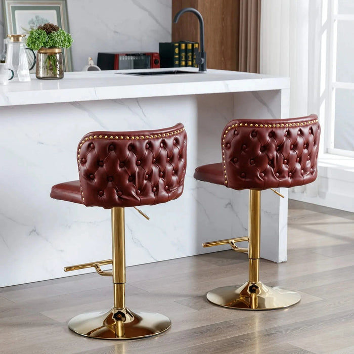 A&A Furniture,Swivel Barstools Adjusatble Seat Height, Modern PU Upholstered Bar Stools with the whole Back Tufted, for Home Pub and Kitchen Island（Wine Red, Burgundy, Set of 2） Default -DTYStore