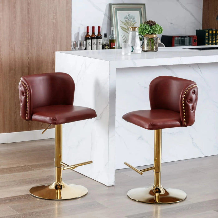 A&A Furniture,Swivel Barstools Adjusatble Seat Height, Modern PU Upholstered Bar Stools with the whole Back Tufted, for Home Pub and Kitchen Island（Wine Red, Burgundy, Set of 2） Default -DTYStore