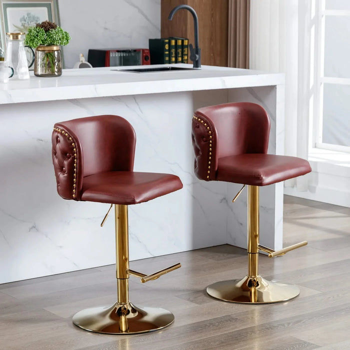 A&A Furniture,Swivel Barstools Adjusatble Seat Height, Modern PU Upholstered Bar Stools with the whole Back Tufted, for Home Pub and Kitchen Island（Wine Red, Burgundy, Set of 2） Default -DTYStore