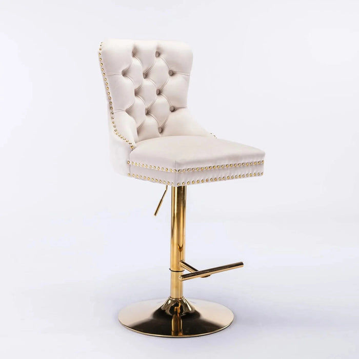 A&A Furniture,Thick Golden Swivel Velvet Barstools Adjusatble Seat Height from 27-35 Inch, Modern Upholstered Bar Stools with Backs Comfortable Tufted for Home Pub and Kitchen Island (Beige,Set of 2) Default -DTYStore
