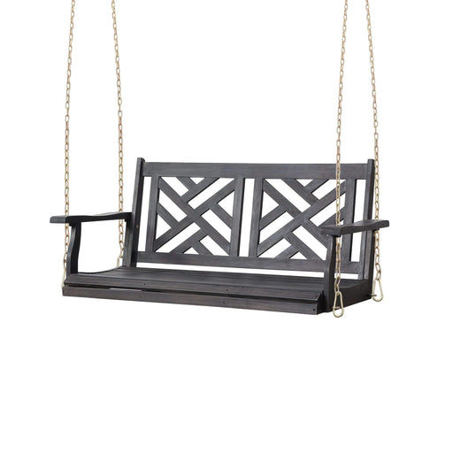 ALEJANDRO Acacia Wood Porch Swing with Slat Panel Seating in Dark Grey Default -DTYStore