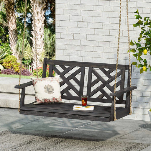 ALEJANDRO Acacia Wood Porch Swing with Slat Panel Seating in Dark Grey Default -DTYStore