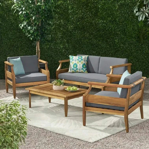 ASTON Outdoor 4 Seater Chat Set with Cushions_LOVESEAT & COFFEE TABLE &CLUB CHAIR Default -DTYStore
