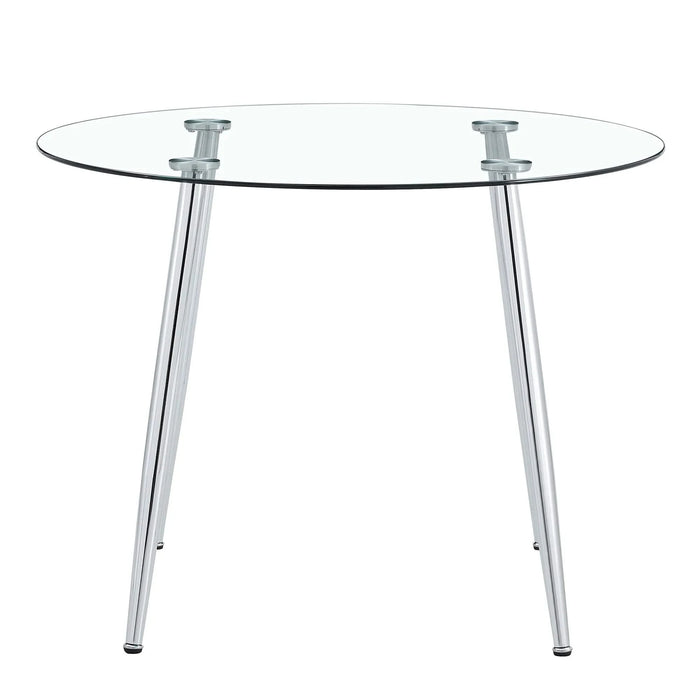 A glass tabletop with a diameter of 38.6 inches and a modern minimalist circular dining table with silver metal legs.Suitable for living rooms, and conference rooms. Default -DTYStore