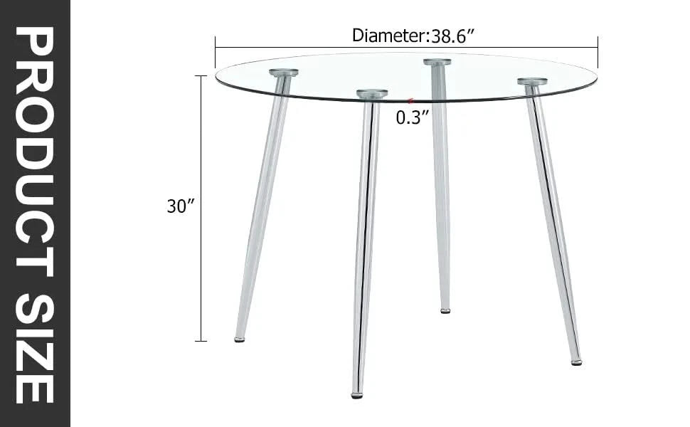 A glass tabletop with a diameter of 38.6 inches and a modern minimalist circular dining table with silver metal legs.Suitable for living rooms, and conference rooms. Default -DTYStore
