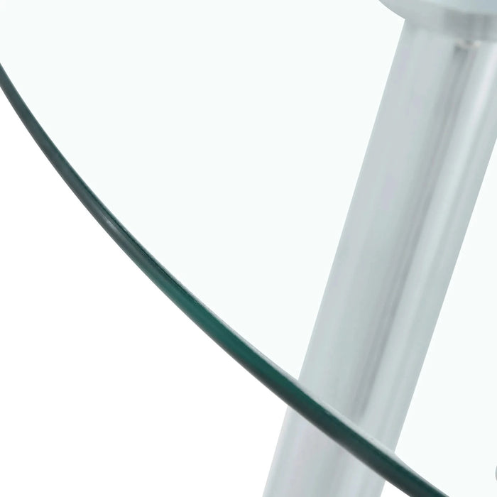 A glass tabletop with a diameter of 38.6 inches and a modern minimalist circular dining table with silver metal legs.Suitable for living rooms, and conference rooms. Default -DTYStore