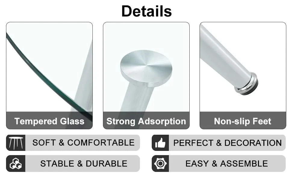 A glass tabletop with a diameter of 38.6 inches and a modern minimalist circular dining table with silver metal legs.Suitable for living rooms, and conference rooms. Default -DTYStore