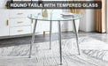 A glass tabletop with a diameter of 38.6 inches and a modern minimalist circular dining table with silver metal legs.Suitable for living rooms, and conference rooms. Default -DTYStore