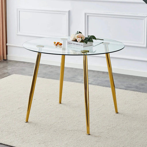 A glass tabletop with a diameter of 40 inches and a modern minimalist circular dining table with gold plated metal legs. 40 '* 40' * 30 ' DT-1164 Default -DTYStore