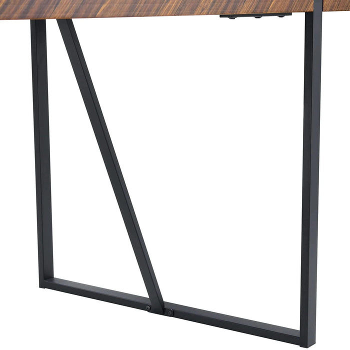 A minimalist retro rectangular dining table with a specially textured top and black metal legs.Contemporary Minimalist MDF Dark Wood Textured Tabletop.Able To Give People A Visual Beauty With Rules. Default -DTYStore