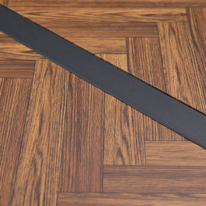 A minimalist retro rectangular dining table with a specially textured top and black metal legs.Contemporary Minimalist MDF Dark Wood Textured Tabletop.Able To Give People A Visual Beauty With Rules. Default -DTYStore