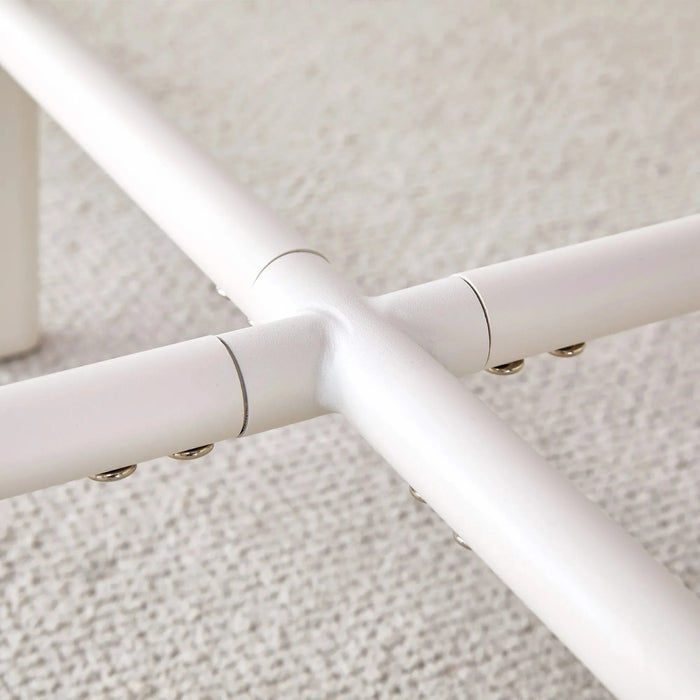 A modern minimalist circular dining table with a 42 inch diameter white patterned tabletop and white metal legs. Suitable for restaurants, living rooms, and conference rooms. Default -DTYStore