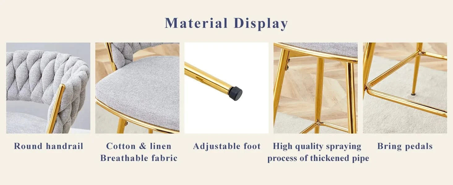 A set of 4 rotating bar stools, equipped with breathable linen cushions - beige seats with golden metal legs, suitable for the height of the kitchen island, dining table or bar counter Default -DTYStore