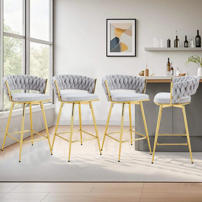 A set of 4 rotating bar stools, equipped with breathable linen cushions - beige seats with golden metal legs, suitable for the height of the kitchen island, dining table or bar counter Default -DTYStore