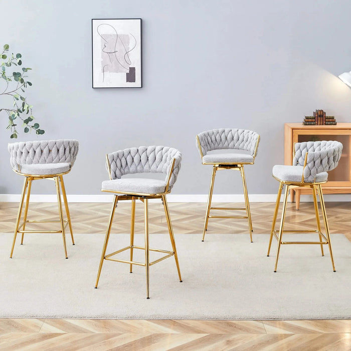 A set of 4 rotating bar stools, equipped with breathable linen cushions - beige seats with golden metal legs, suitable for the height of the kitchen island, dining table or bar counter Default -DTYStore