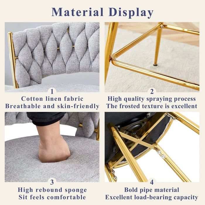 A set of 4 rotating bar stools, equipped with breathable linen cushions - beige seats with golden metal legs, suitable for the height of the kitchen island, dining table or bar counter Default -DTYStore