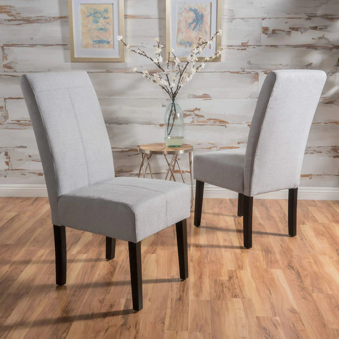 Amaranthine Upholstered Dining Chair with High Back and Wood Legs, Set of 2, Light Grey Default -DTYStore