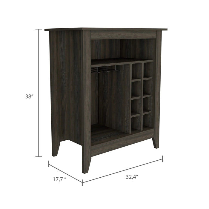 Bar Cabinet Castle, One Open Shelf, Six Wine Cubbies, Carbon Espresso Finish Default -DTYStore