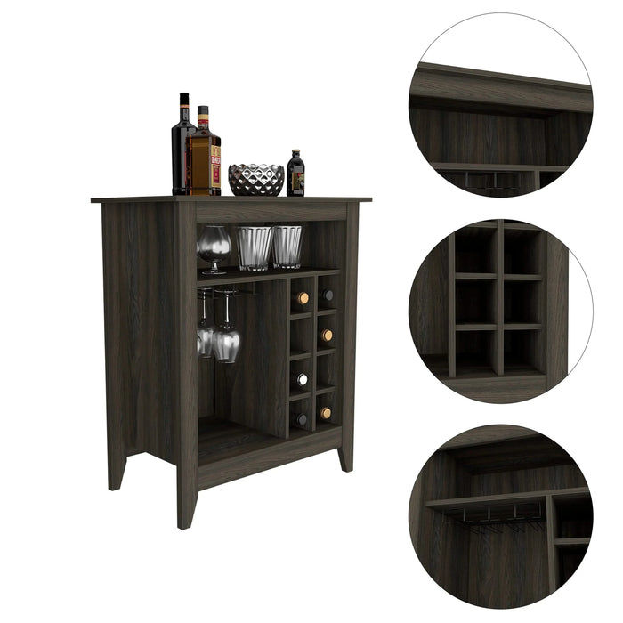 Bar Cabinet Castle, One Open Shelf, Six Wine Cubbies, Carbon Espresso Finish Default -DTYStore