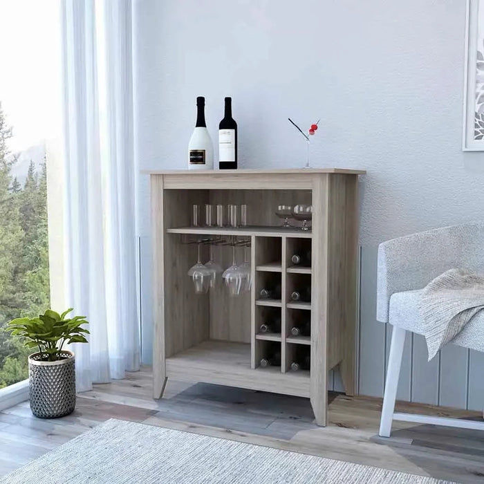Bar Cabinet Castle, One Open Shelf, Six Wine Cubbies, Light Gray Finish Default -DTYStore