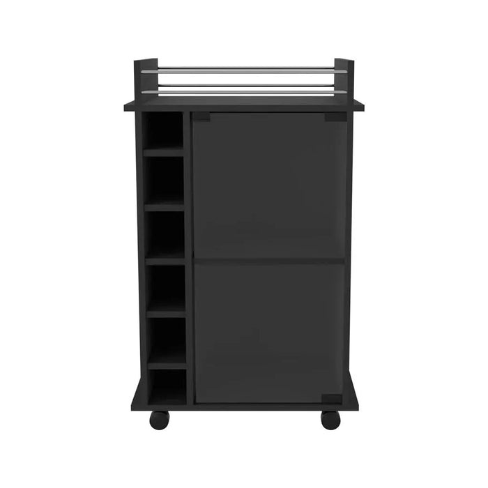 Bar Cart Baltimore, Two Tier Cabinet With Glass Door, Six Wine Cubbies, Black Wengue Finish Default -DTYStore