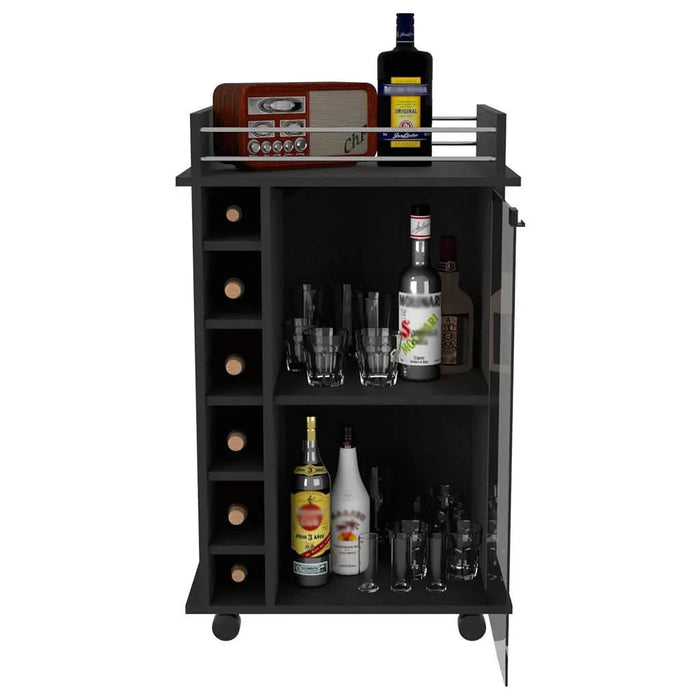 Bar Cart Baltimore, Two Tier Cabinet With Glass Door, Six Wine Cubbies, Black Wengue Finish Default -DTYStore