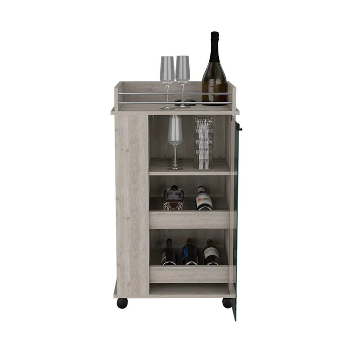 Bar Cart with Two-Side Shelves Beaver, Glass Door and Upper Surface, Light Gray Finish Default -DTYStore