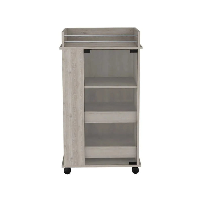 Bar Cart with Two-Side Shelves Beaver, Glass Door and Upper Surface, Light Gray Finish Default -DTYStore