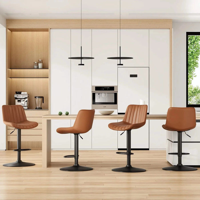 Bar Stools Set of 2, Swivel Adjustable Barstools, Bar Height Stools with Back Support, PU Leather Counter Height Bar Chairs for Kitchen Island Rustic Barstool, Brown Default -DTYStore