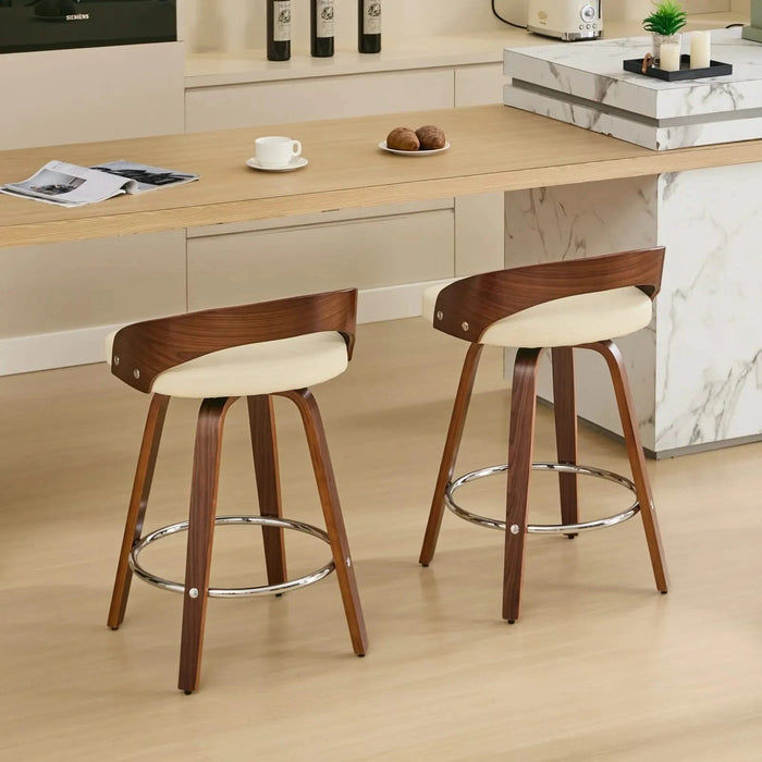 Bar Stools Set of 2, Swivel Bar Height Stools with Low Back, Wood Bar Chairs with Soft Cushion Seat, 25-Inch Seat Height (Beige, 25' Counter Height) Default -DTYStore